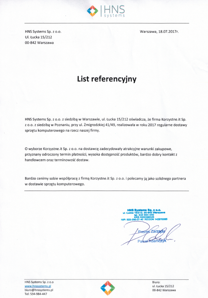 Referencje HNS Systems dla Korzystne.IT